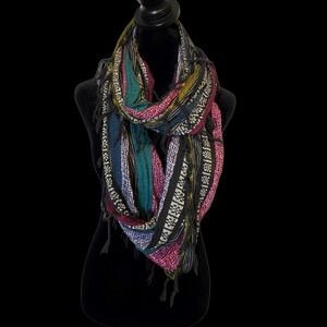 Source Unknown Pink and Green Patterned Scarf